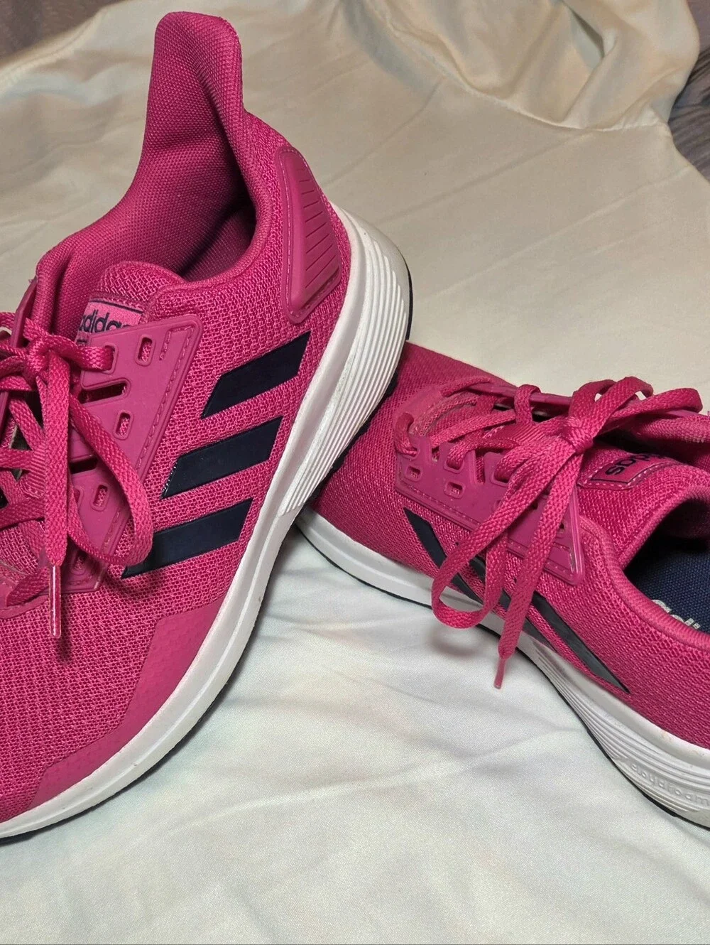 Adidas Women's Hot Pink Athletic Sneakers with Navy Stripes